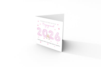 2026 Engagement Card with Champagne Toast Design - Congratulations on your Engagement Card for Newly Engaged Couples, Him or Her - Pink Envelope Included