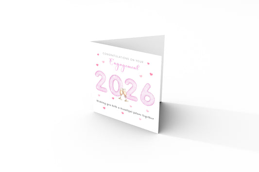 2026 Engagement Card with Champagne Toast Design - Congratulations on your Engagement Card for Newly Engaged Couples, Him or Her - Pink Envelope Included
