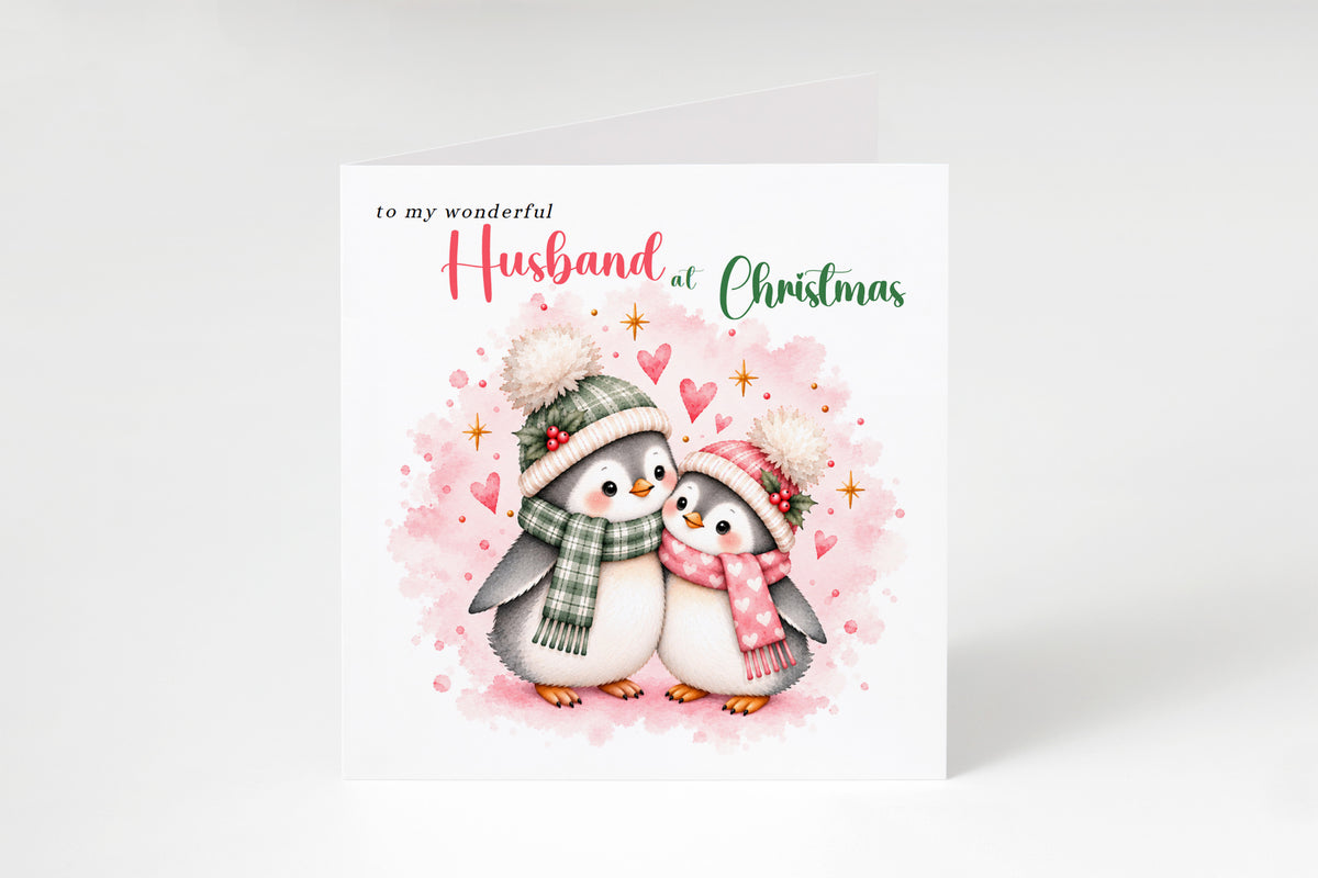 Merry Christmas Card for Husband  – Cute Penguin Couple Christmas Card