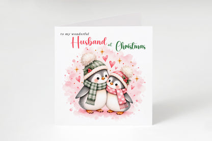 Merry Christmas Card for Husband  – Cute Penguin Couple Christmas Card