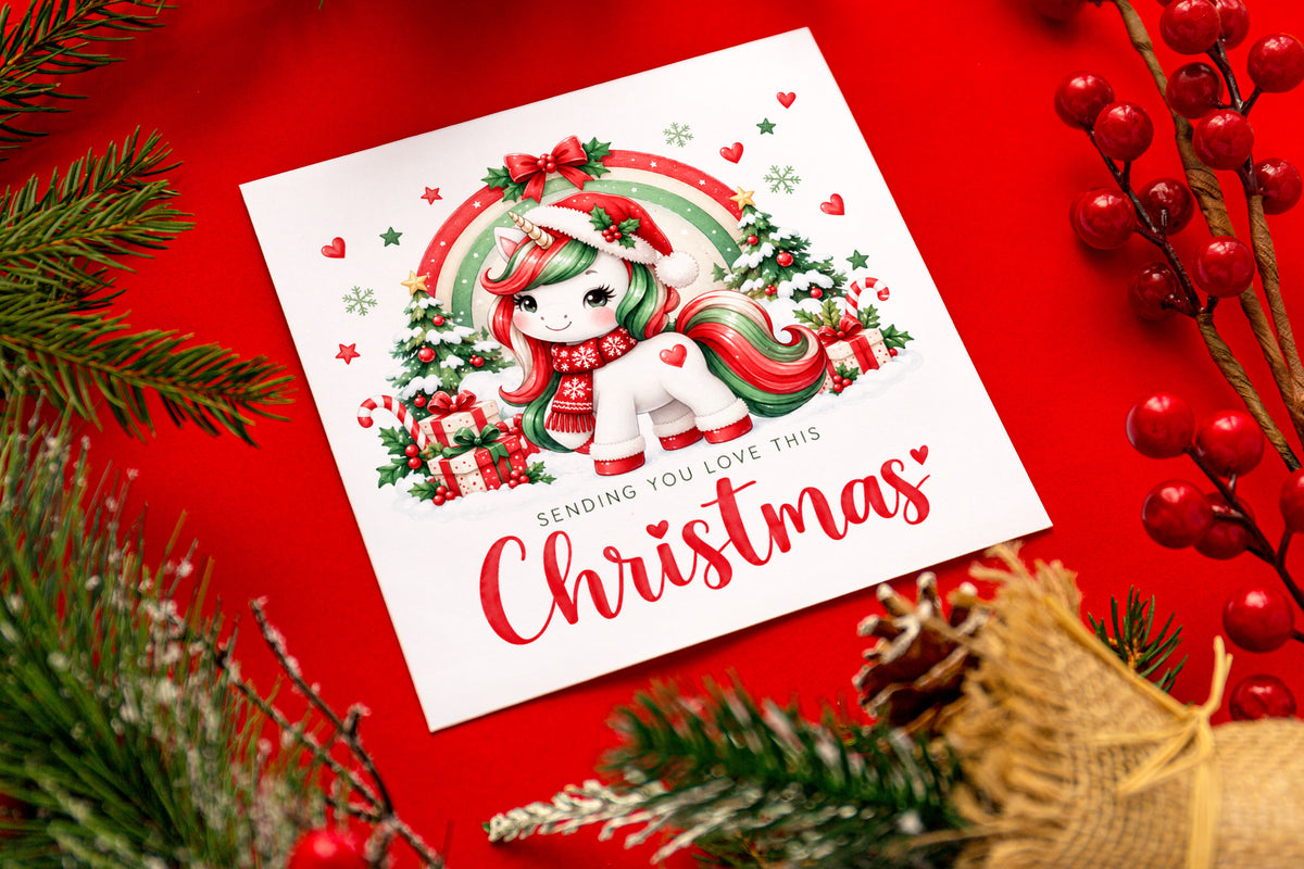 Merry Christmas Card for Girls – Cute Magical Festive Unicorn