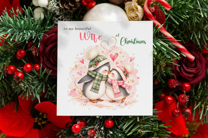 Merry Christmas Card for Wife  – Cute Penguin Couple Christmas Card