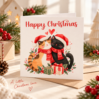 Cute Cat Christmas Card – Happy Christmas Greeting Card for Cat Lovers