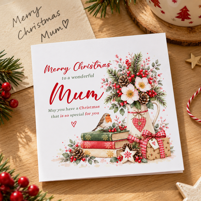 Christmas Card for Mum – Festive Floral Design