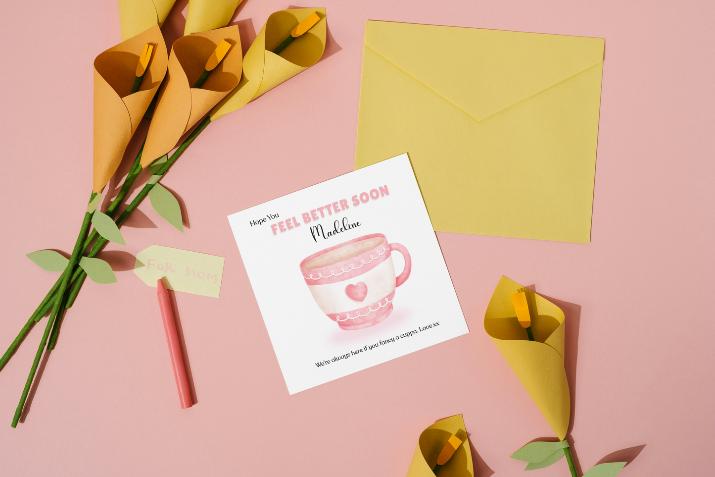 Love Cuppa -Personalised Hope You Feel Better Soon Folded Card, Get Well Card, Thinking of You Card, Sympathy Folded Card