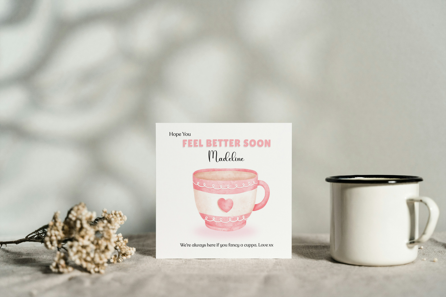 Love Cuppa -Personalised Hope You Feel Better Soon Folded Card, Get Well Card, Thinking of You Card, Sympathy Folded Card