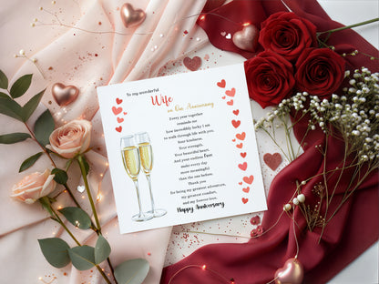 Luxury Champagne Glasses Anniversary Card for Wife - Romantic Anniversary Card for Her, Wedding, Dating, Relationship Milestones 1st, 2nd, 3rd, 5th, 10th, 20th 30th - Gold Envelope Included
