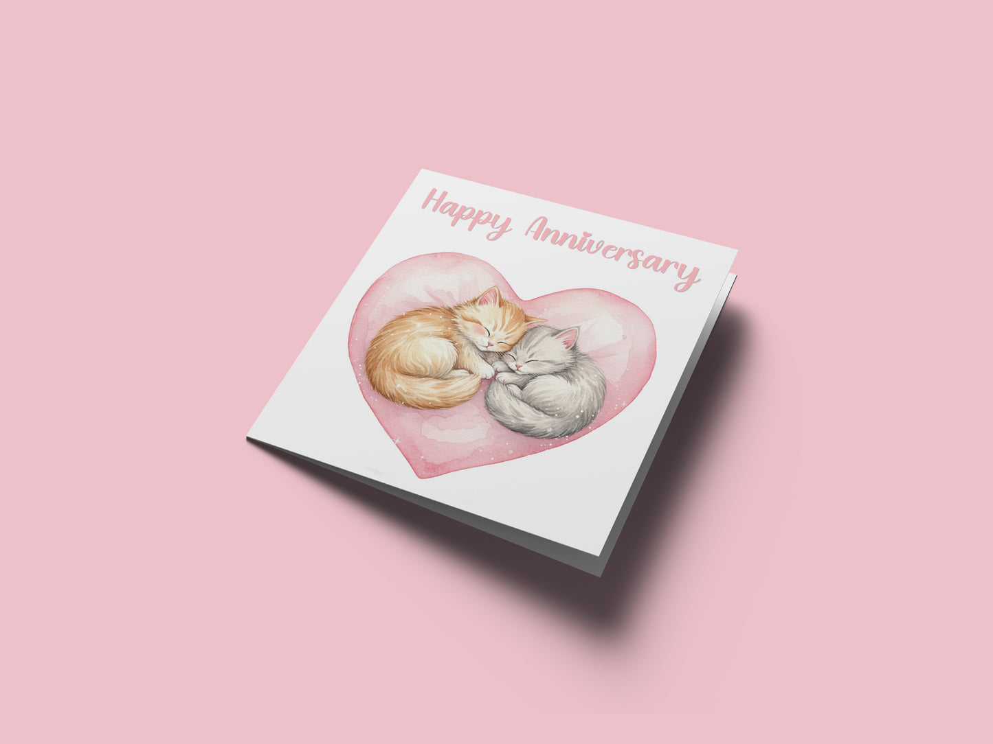 Cute Cats Anniversary Card - Romantic Love Card for  Wedding, Dating, Relationship Milestones1st, 2nd,10th - For Cat Lovers, Him, Her, Wife, Husband, Partner, Couples - Pink Envelope Inclided
