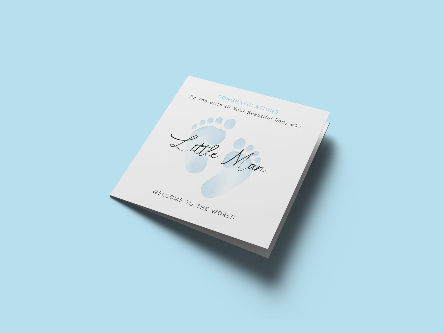 New Baby Boy Card Congratulations for Newborn Boy, Welcome To The World Card, Baby Shower for Son, Grandson, Nephew, Little One - Baby Feet Design - Blue Envelope Included
