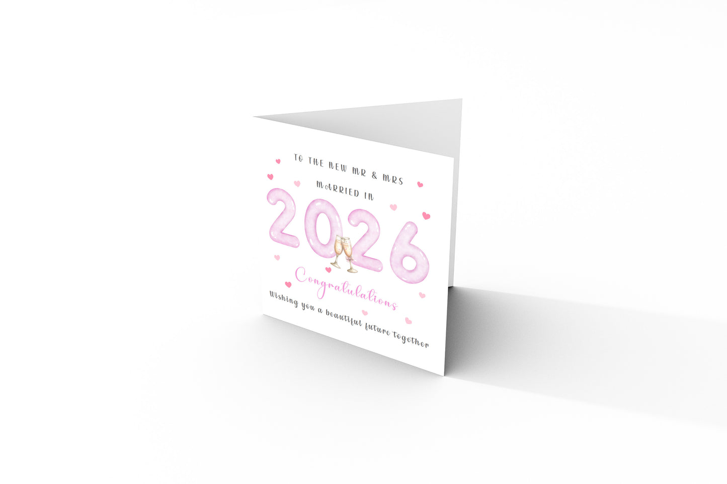 2026 New Mr & Mrs Wedding Card – Pink 2026 Champagne Toast Design – Congratulations Card for Newlyweds – Pink Envelope Included
