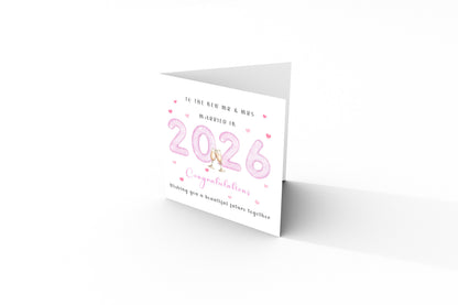 2026 New Mr & Mrs Wedding Card – Pink 2026 Champagne Toast Design – Congratulations Card for Newlyweds – Pink Envelope Included