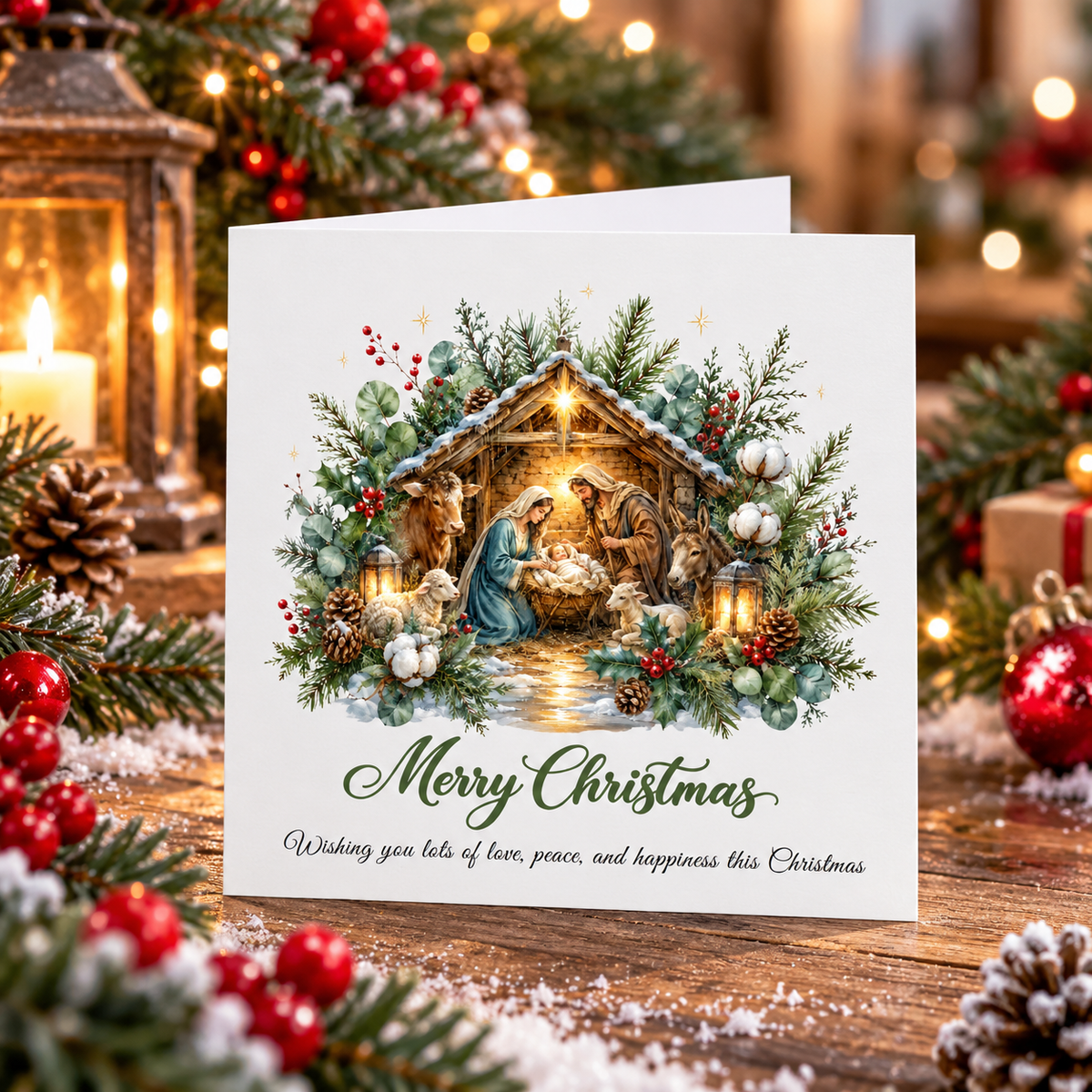 Religious Christmas Card – Nativity Scene & Christmas Blessings 🎄🕊️