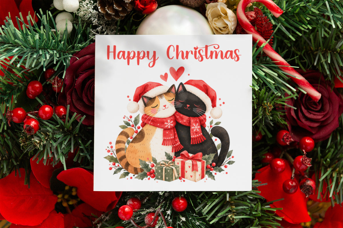 Cute Cat Christmas Card – Happy Christmas Greeting Card for Cat Lovers