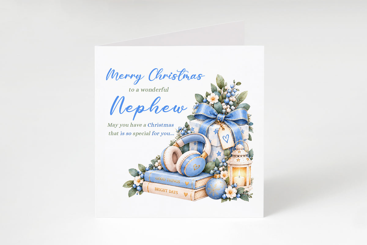 Christmas Card for Nephew –   Blue Festive Xmas Design