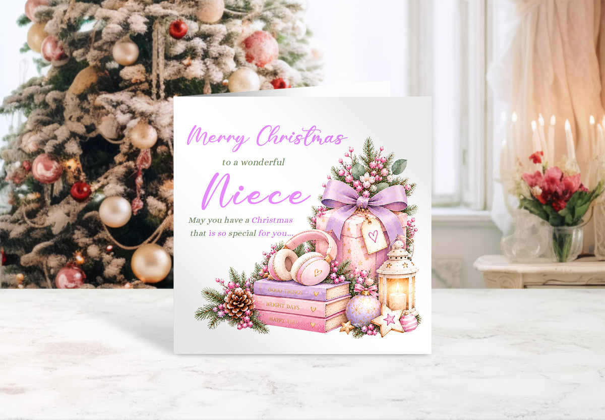 Christmas Card for Niece  – Lilac Festive Design