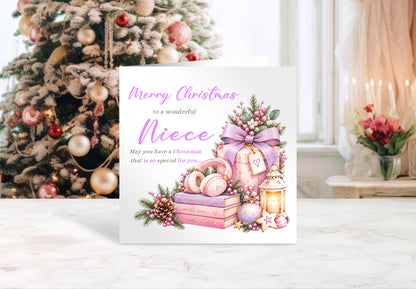 Christmas Card for Niece  – Lilac Festive Design