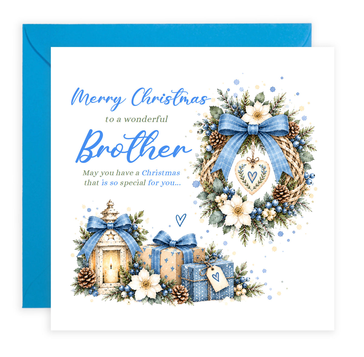 Christmas Card for Brother – Blue Festive Christmas Design