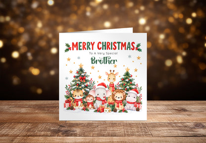 Jungle Animals Christmas Card for Brother - Cute Safari Animals Design