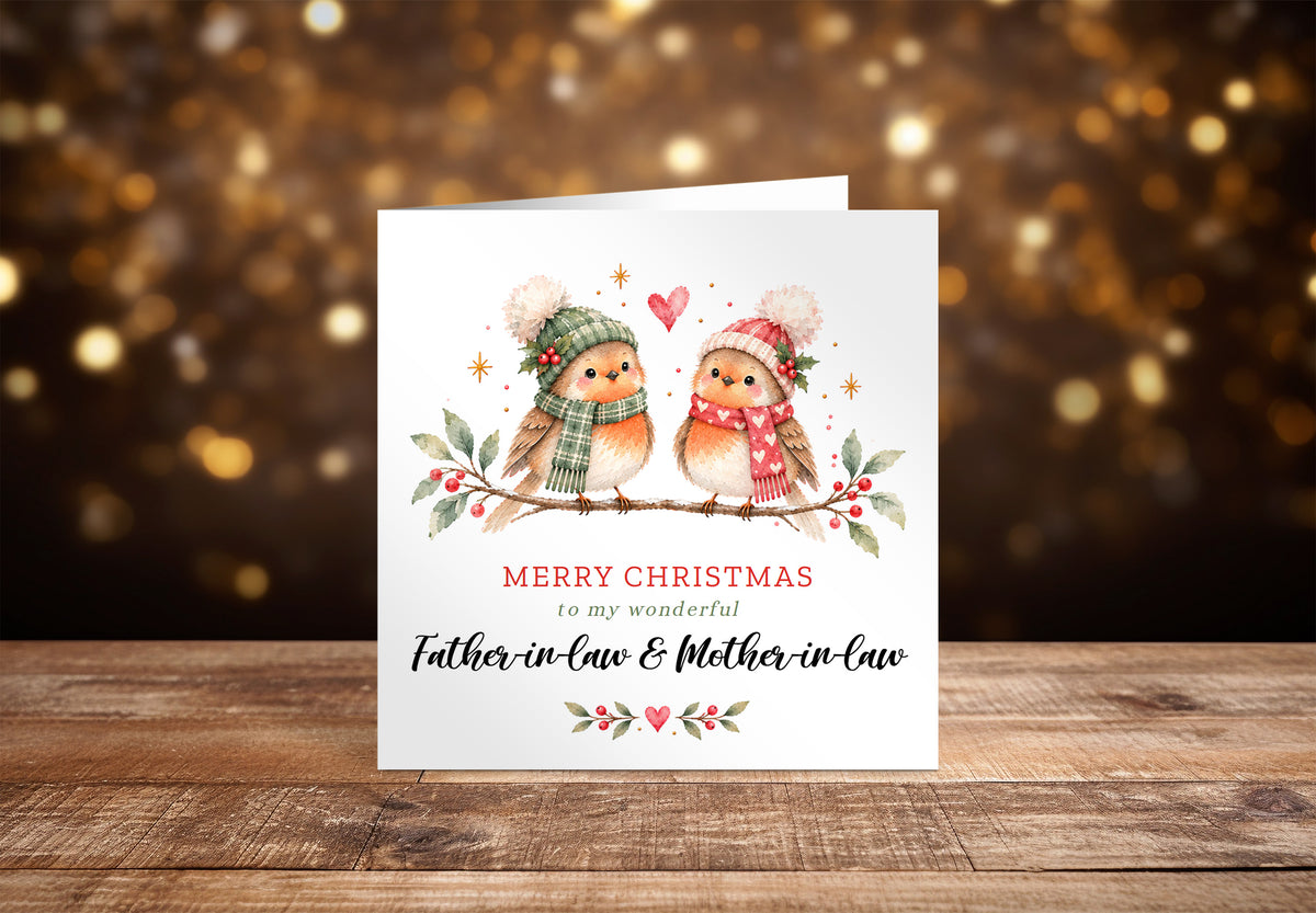 Cute Robin Christmas Card for Father-in-Law & Mother-in-Law – Merry Christmas