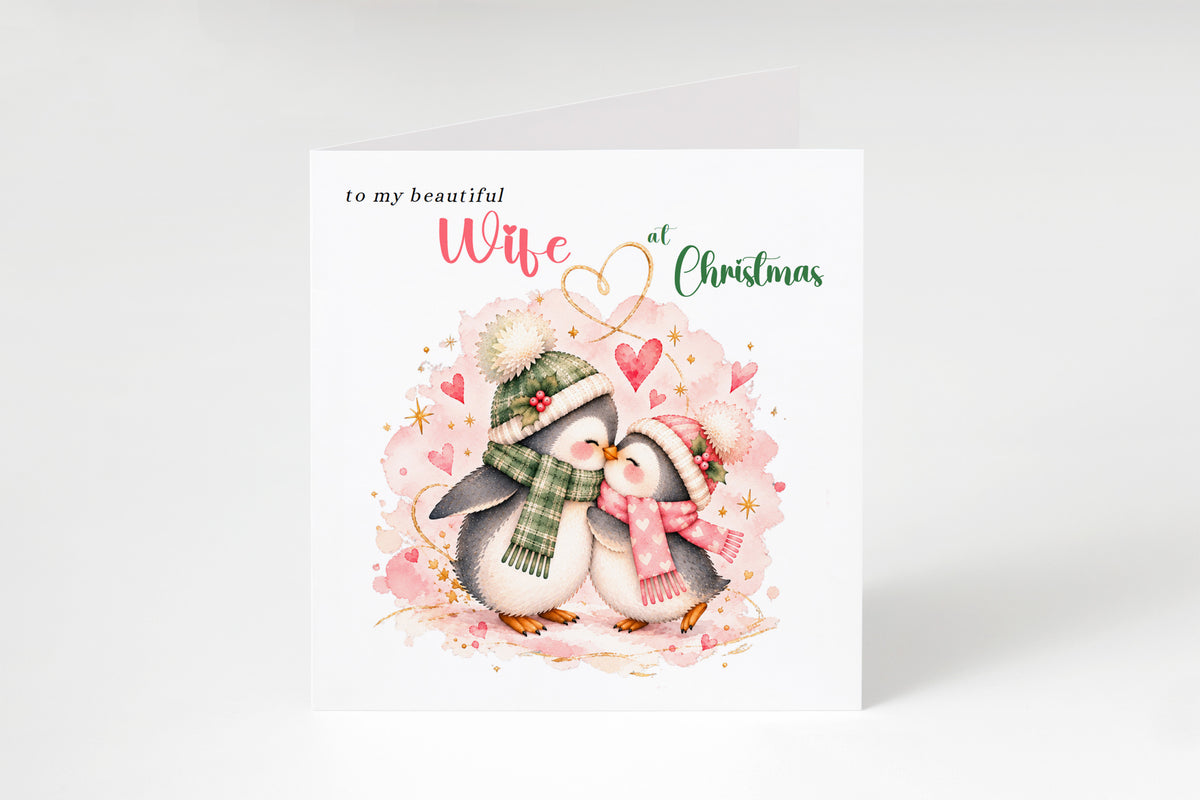 Merry Christmas Card for Wife  – Cute Penguin Couple Christmas Card