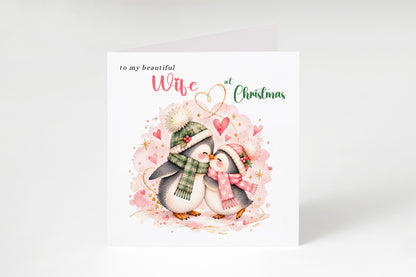 Merry Christmas Card for Wife  – Cute Penguin Couple Christmas Card