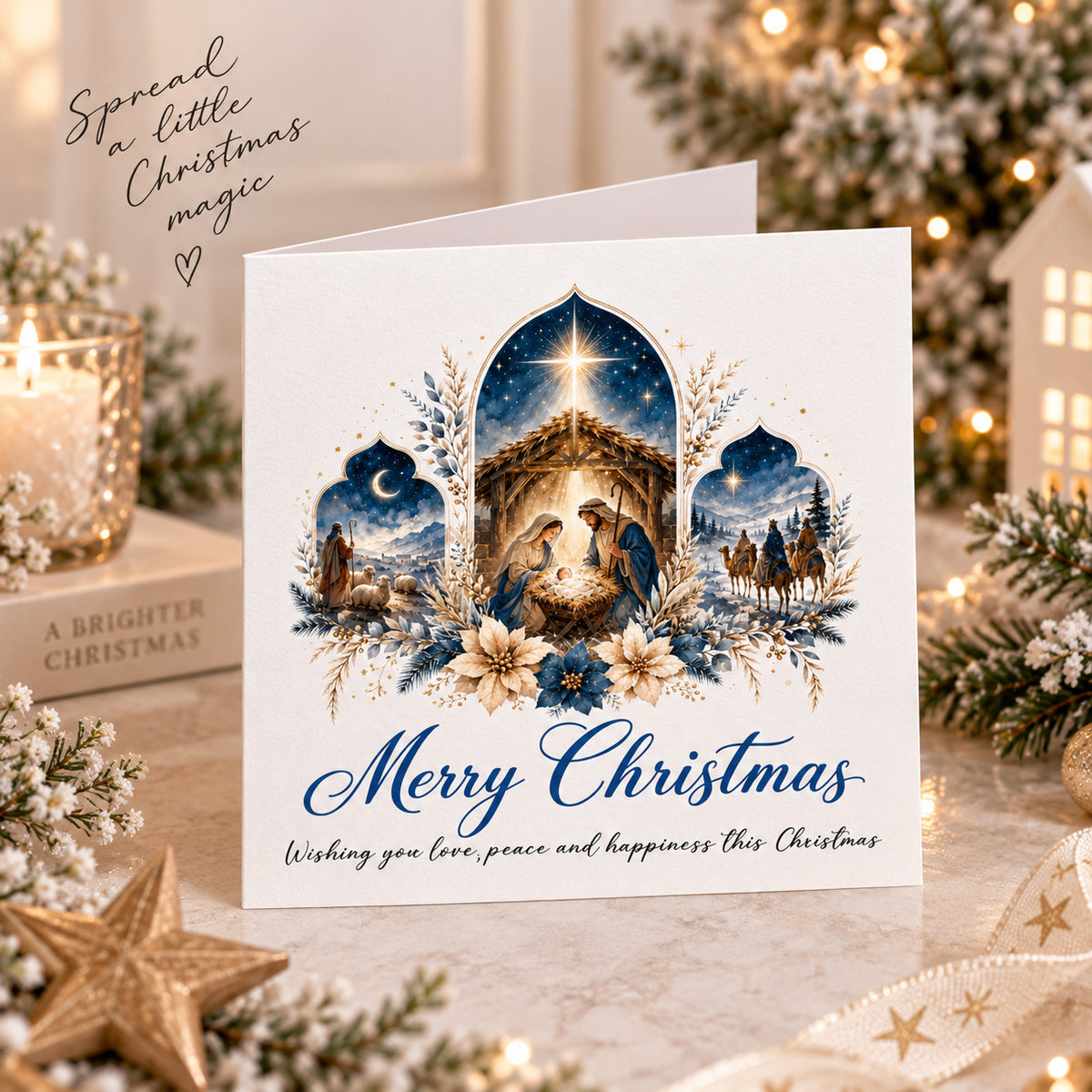 Nativity Christmas Card - Elegant Religious Christmas Greeting Card
