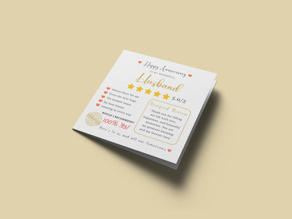 Funny Anniversary Card for Him - 5 Star Review Anniversary Card for Husband, Wedding, Dating, Relationship Milestones 1st, 2nd, 3rd, 5th, 10th, 20th 30th - Kraft Envelope Included
