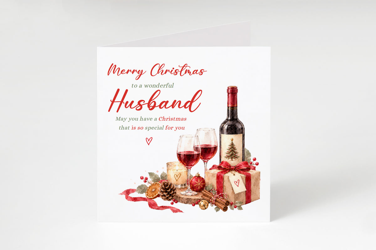 Christmas Card for Husband –   Romantic Wine & Festive Design
