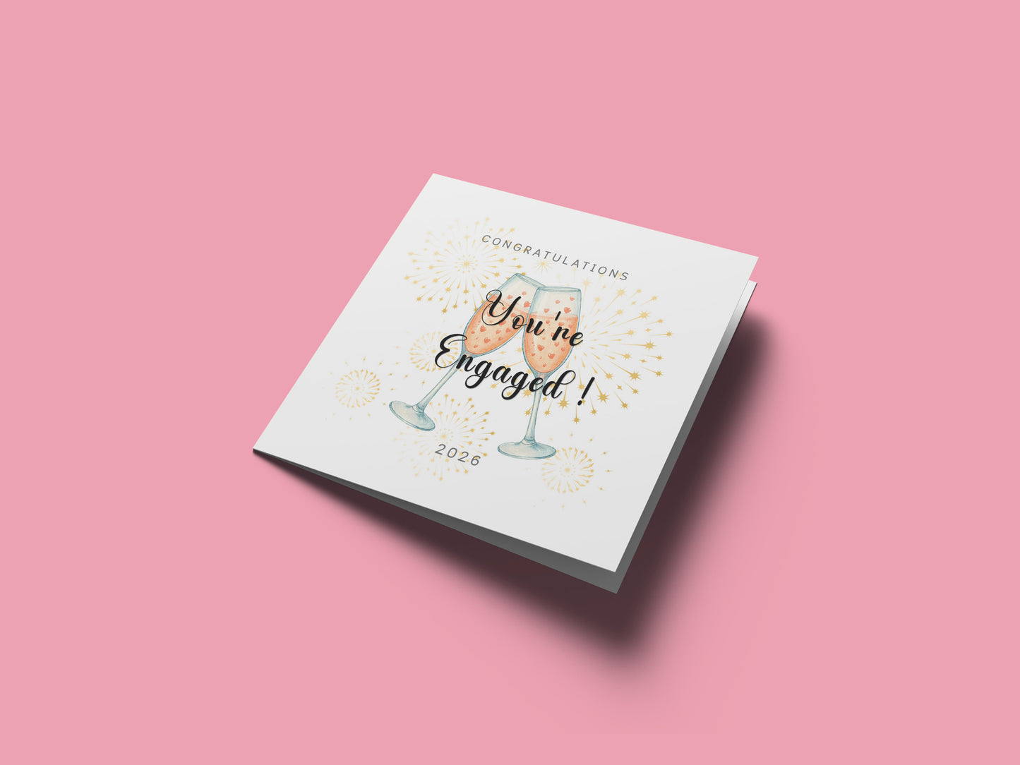 2026 Engagement Card - You’re Engaged Champagne Toast Design - Elegant Fireworks Congratulations Card for Newly Engaged Couple, Him or Her - Kraft Envelope Included