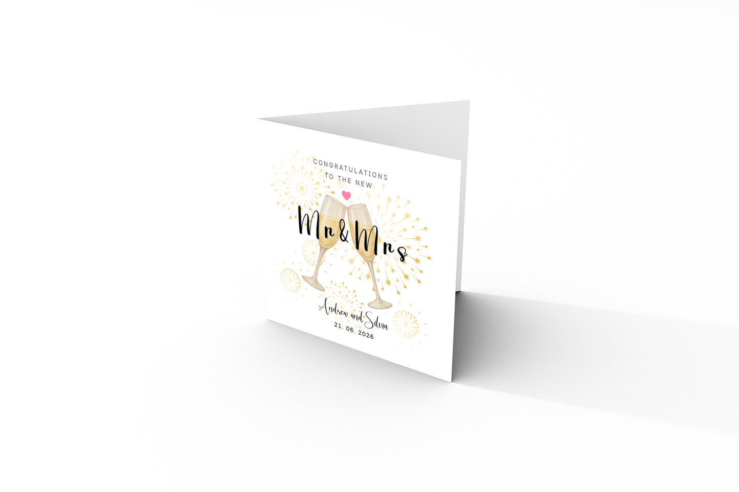 Personalised Mr & Mrs Wedding Card with Custom Couple's Name & Wedding Date – Champagne Toast Design - Wedding Congratulations Card for Newlywed couples, Him or Her - Kraft Envelope Included