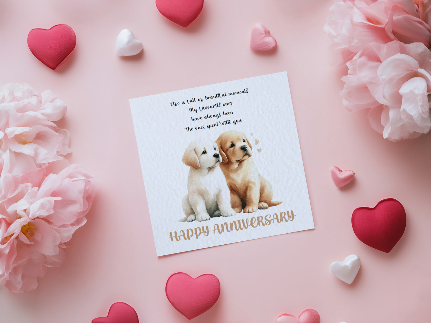 Cute Puppy Dogs Anniversary Card - Romantic Dog Lover Anniversary Card for Wedding, Dating, Relationship Milestones 1st, 2nd, 5th, 10th - For Him, Her, Wife, Husband, Couples - Kraft Envelope Included