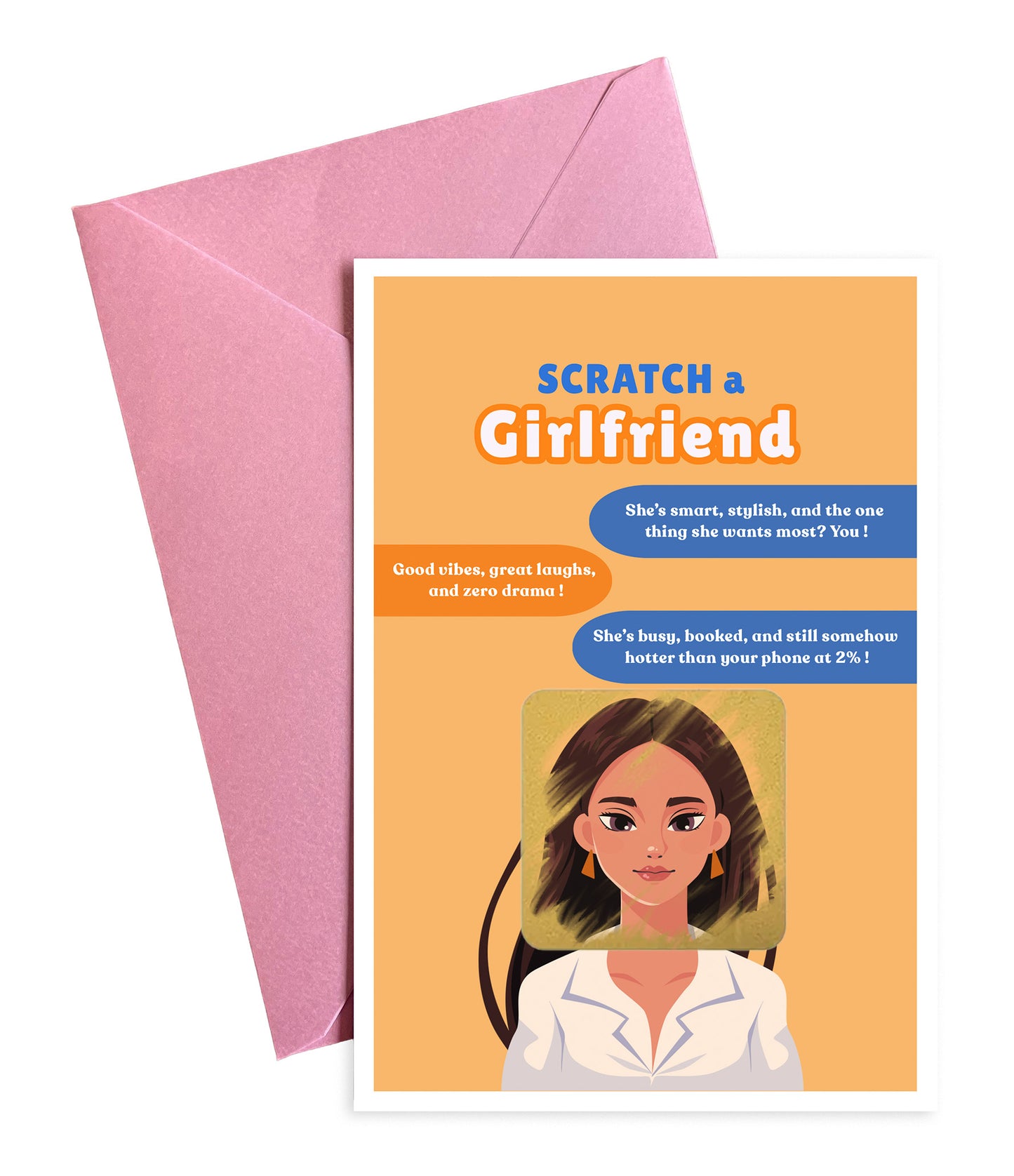 Scratch a Girlfriend - Novelty Scratch Card, Funny Gift for Men, Birthday, Secret Santa, Valentine - 3 Girlfriend Variations - Alternative to Grow Your Own Kits - Gift Envelope Included