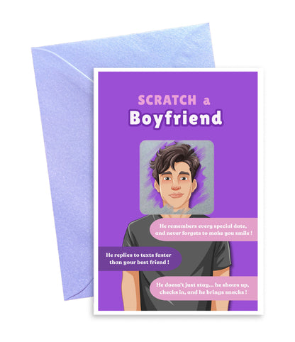 Scratch a Boyfriend - Novelty Scratch Card, Funny Gift for Women, Birthday, Secret Santa, Valentine - 2 Boyfriend Variations - Alternative to Grow Your Own Kits - Gift Envelope Included