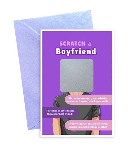 Scratch a Boyfriend - Novelty Scratch Card, Funny Gift for Women, Birthday, Secret Santa, Valentine - 2 Boyfriend Variations - Alternative to Grow Your Own Kits - Gift Envelope Included