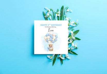 Personalised 2 Years Old 2nd Birthday Card for Toddler Boy – Cute Teddy Bear Design with Custom Name & Message - Two years old Birthday Card for Son, Grandson Nephew with Blue Envelope