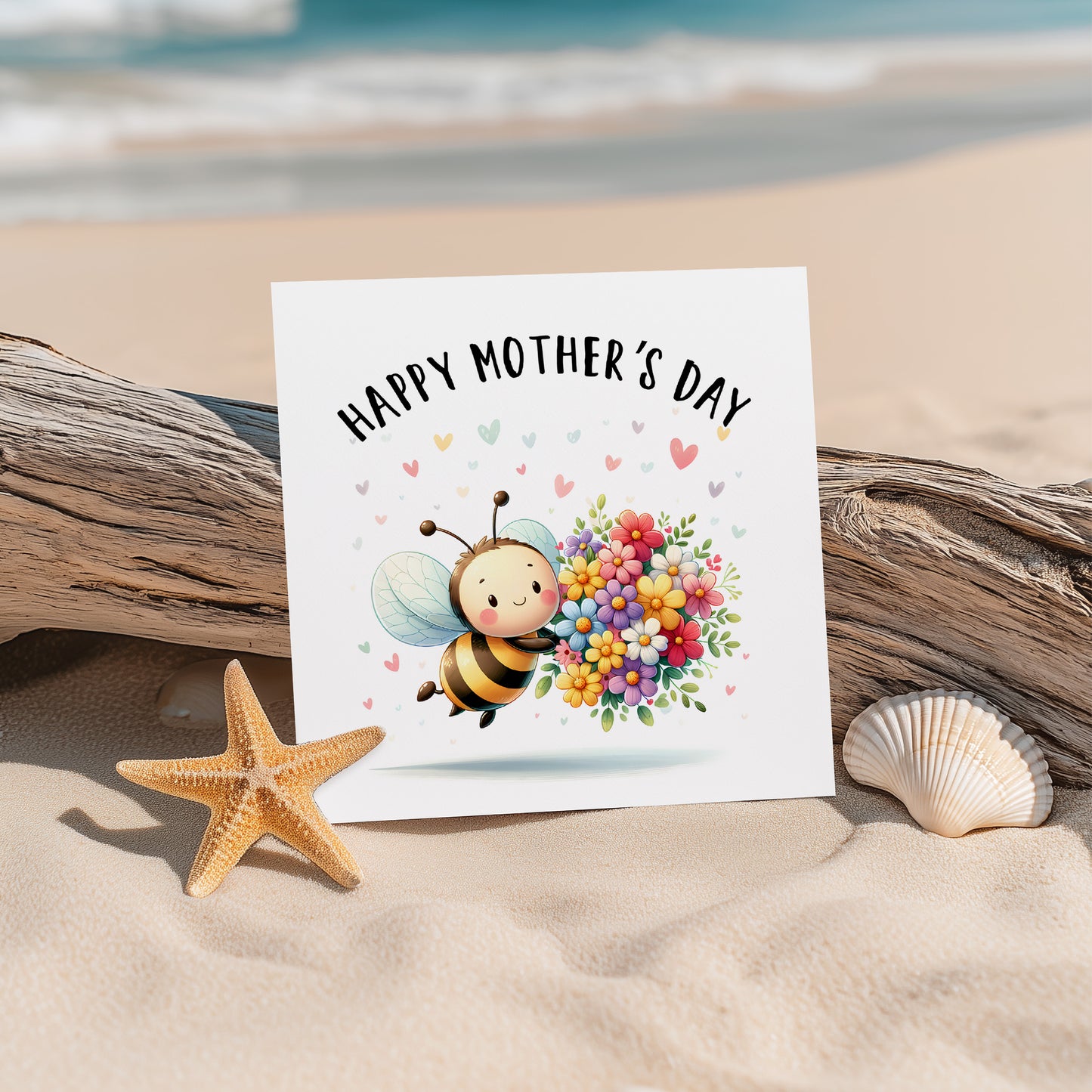 Happy Mother’s Day Card - Cute Bee with Flower Bouquet Design for Mum, Mother, Mother To Be, Step-Mum, Grranma, Wife – Sweet Spring Mother’s Day Card from Son or Daughter - Pink Envelope Included
