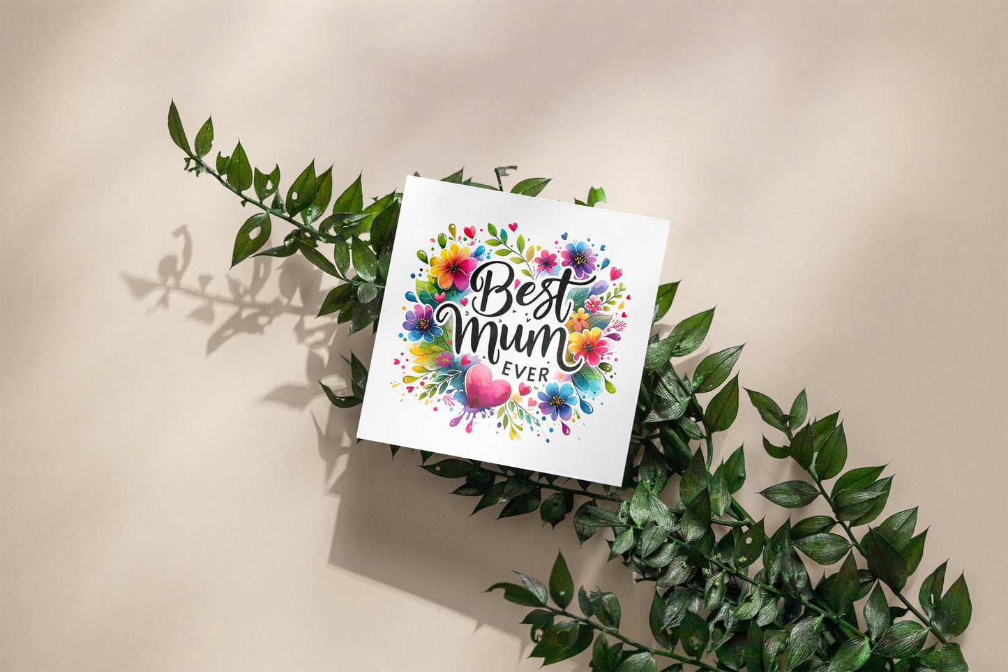 Happy Mother’s Day Card - Best Mum Ever Mother’s Day Card – Colourful Floral Heart Design for Mother, Mother To Be, Step-Mum, Grranma, Wife from Son or Daughter - Pink Envelope Included