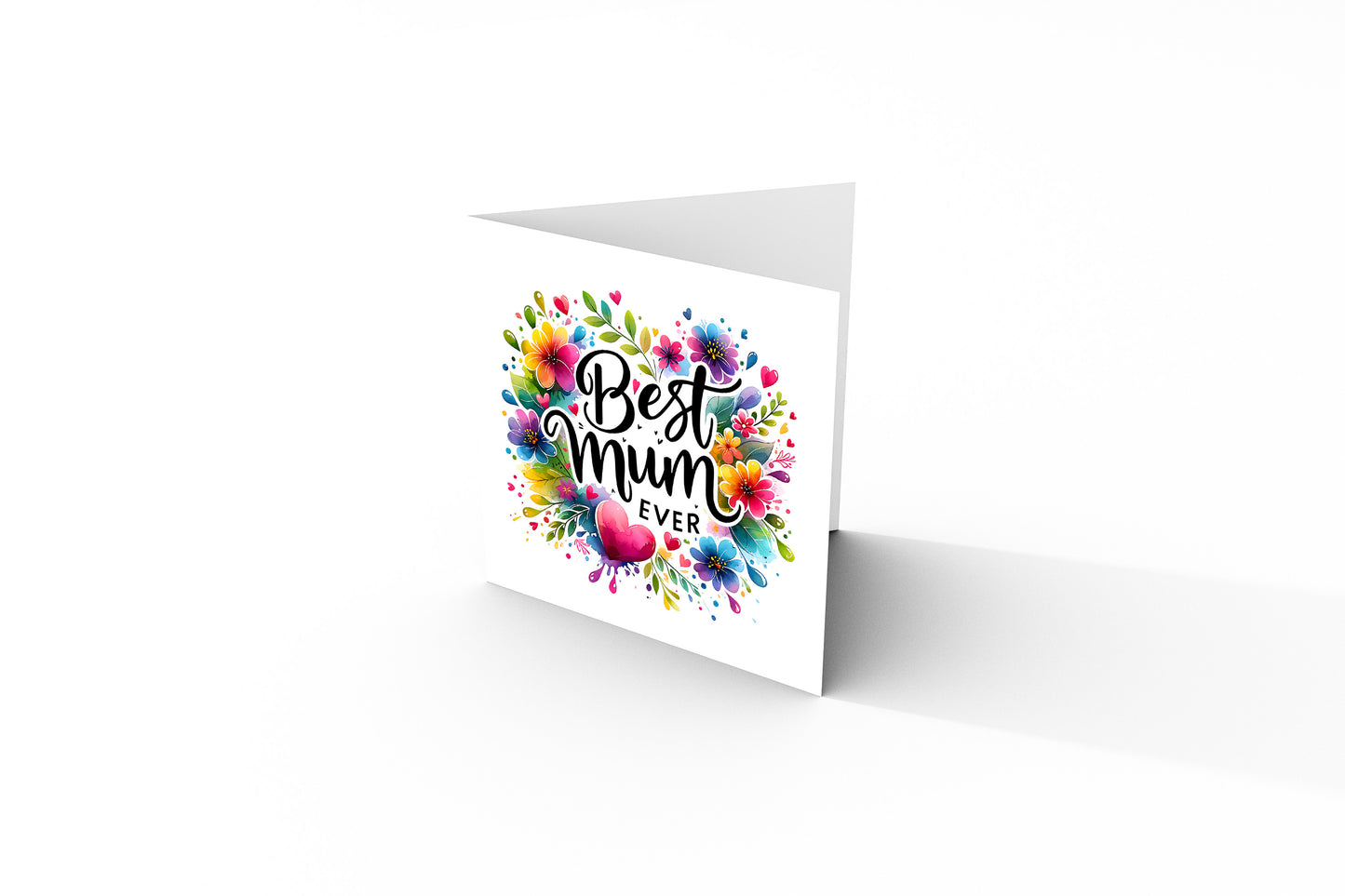 Happy Mother’s Day Card - Best Mum Ever Mother’s Day Card – Colourful Floral Heart Design for Mother, Mother To Be, Step-Mum, Grranma, Wife from Son or Daughter - Pink Envelope Included