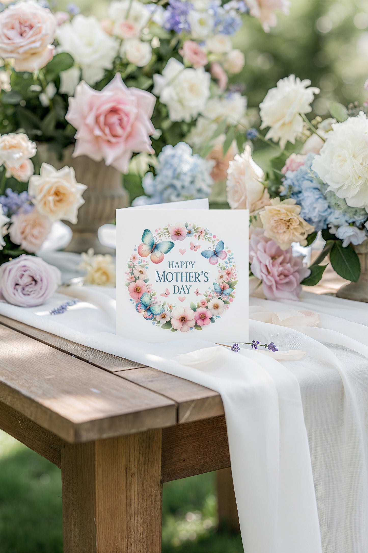 Happy Mother’s Day Card - Butterfly & Floral Wreath Design for Mother, Mother To Be, Step-Mum, Grandma, Wife from Son or Daughter - Pink Envelope Included