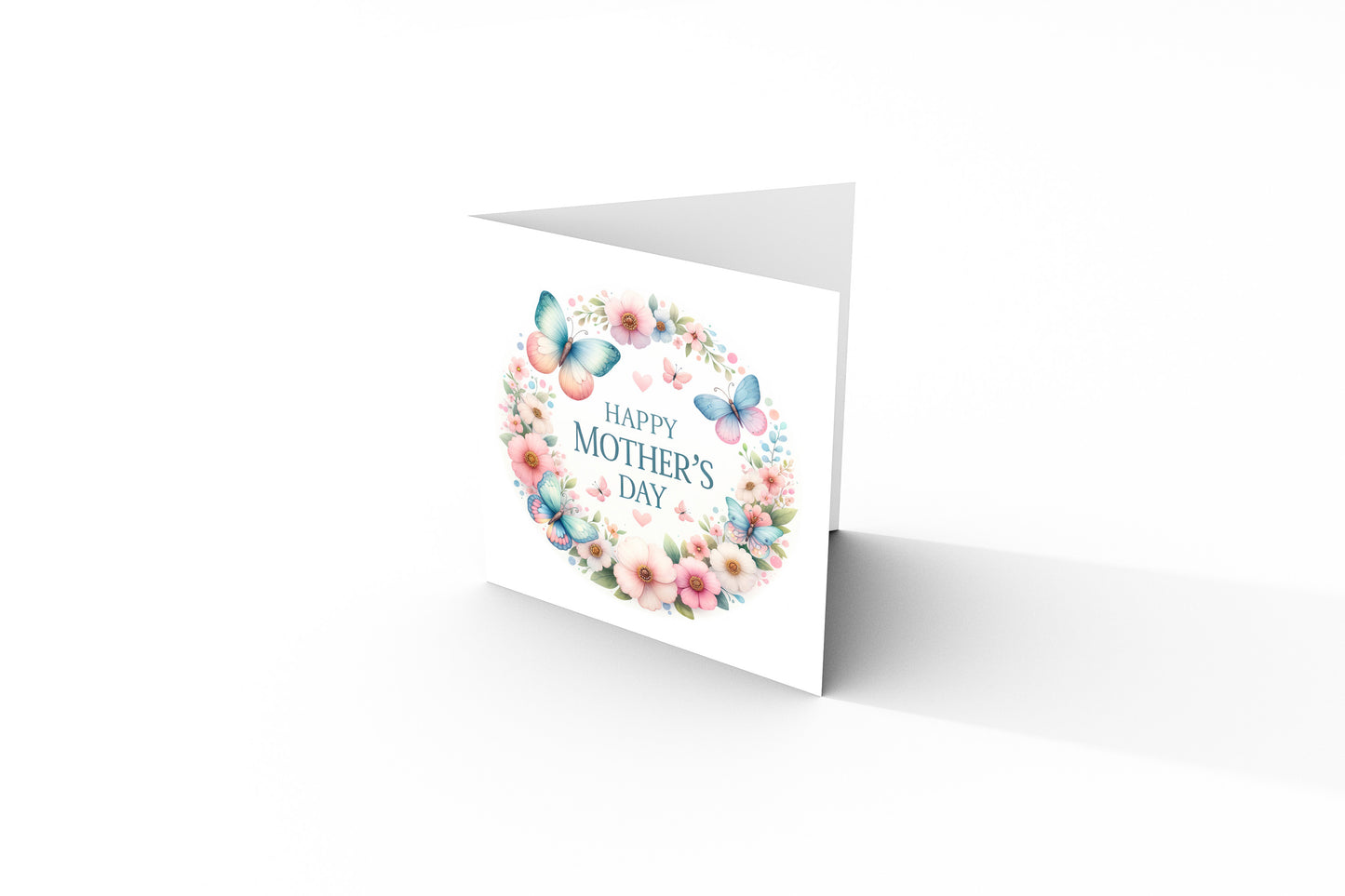Happy Mother’s Day Card - Butterfly & Floral Wreath Design for Mother, Mother To Be, Step-Mum, Grandma, Wife from Son or Daughter - Pink Envelope Included