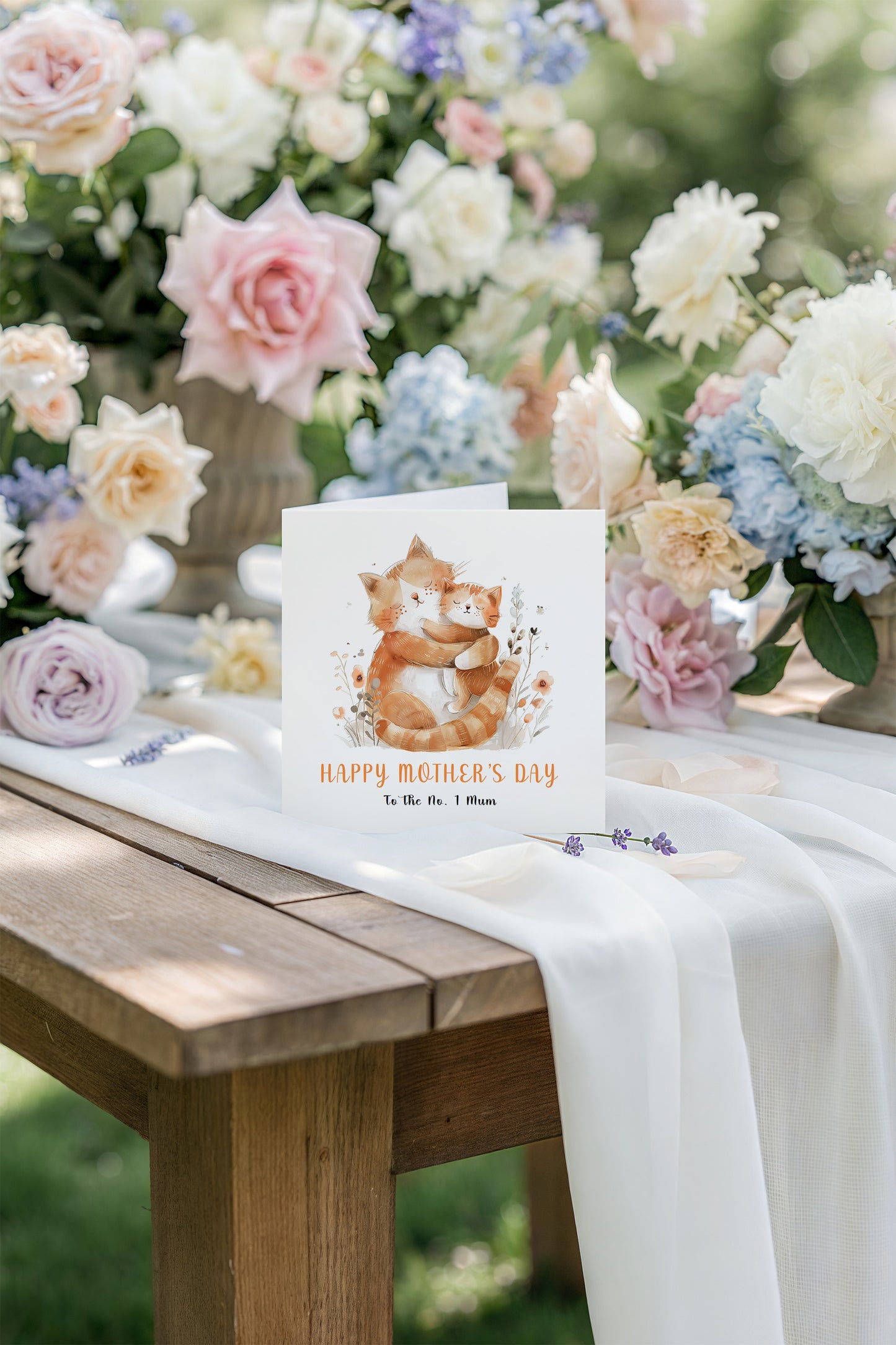 Happy Mother’s Day Card To The No. 1 Mum for Her, Mama, Mum, Mother to be, Cat Lover, Cat Owner, Grandma from Children, Son & Daughter – Cute Cat Mummy & Kitten Design - Brown Kraft Envelope Included