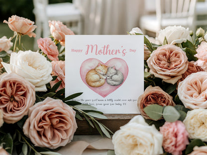 Happy Mother's Day Card for Cat Mum Mummy Mother from Kitten and Fur Baby – Cute Kitten Heart Design - Mothers Day Card for Cat Lover, Cat's Mum from Fur Baby, Son, Daughter, - Pink Envelope Included