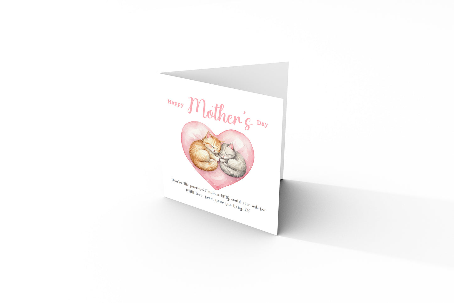 Happy Mother's Day Card for Cat Mum Mummy Mother from Kitten and Fur Baby – Cute Kitten Heart Design - Mothers Day Card for Cat Lover, Cat's Mum from Fur Baby, Son, Daughter, - Pink Envelope Included