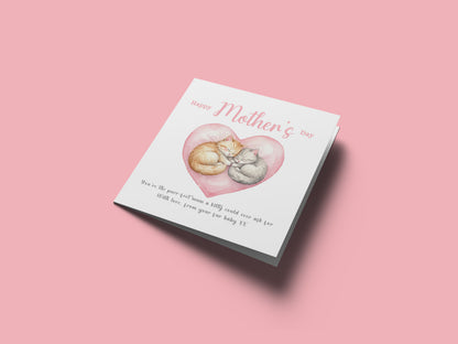 Happy Mother's Day Card for Cat Mum Mummy Mother from Kitten and Fur Baby – Cute Kitten Heart Design - Mothers Day Card for Cat Lover, Cat's Mum from Fur Baby, Son, Daughter, - Pink Envelope Included