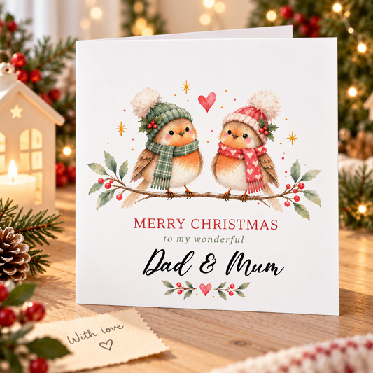 Cute Robin Christmas Card for Mum & Dad – Merry Christmas to My Wonderful Parents