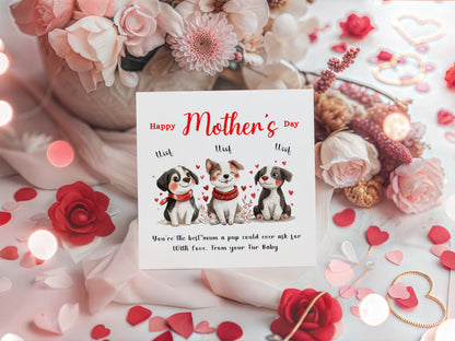 Happy Mother's Day Card for Dog Mummy Mama Mother from Puppy and Fur Baby – Cute Puppy Design - Mothers Day Card for Dog Lover, Dog's Mum from Puppy, Son, Daughter, Fur Baby- Red Envelope Included
