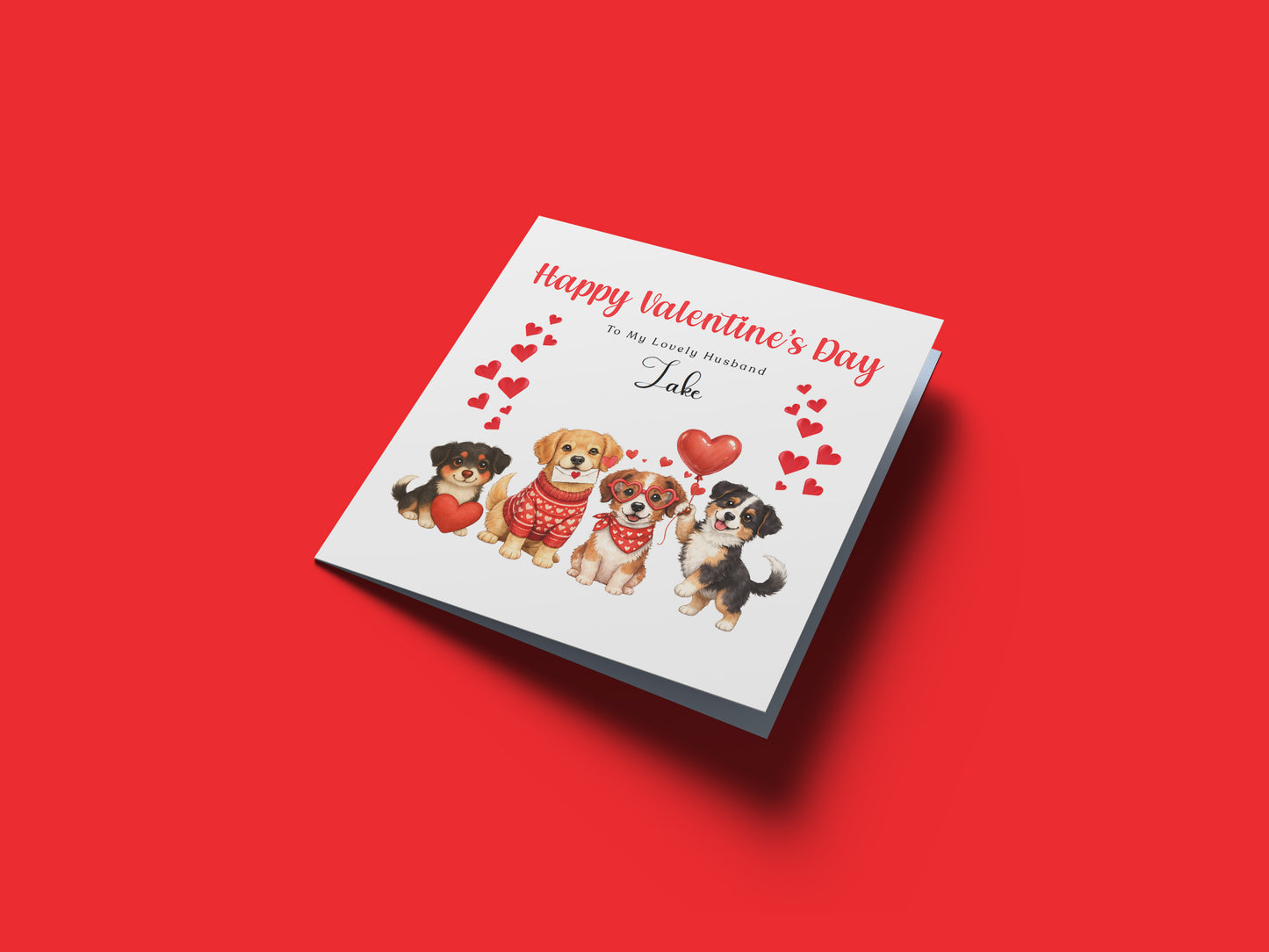 Personalised Cute Dogs Valentine’s Day Card with Custom Name and Message - for Dog Lovers, Pet Owners, Wife, Husband, Boyfriend, Girlfriend, Fiance, Fiancee - for Him or Her - Red Envelope Included