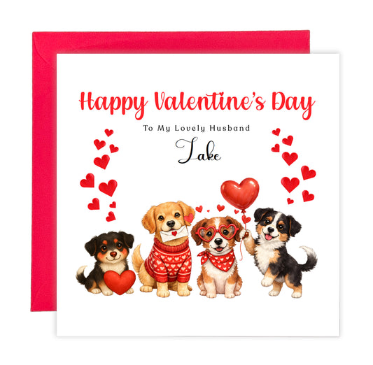 Personalised Cute Dogs Valentine’s Day Card with Custom Name and Message - for Dog Lovers, Pet Owners, Wife, Husband, Boyfriend, Girlfriend, Fiance, Fiancee - for Him or Her - Red Envelope Included