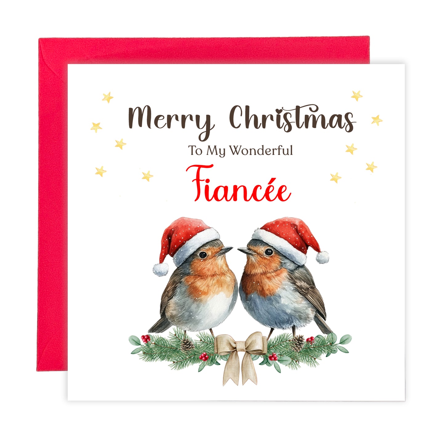 Robin Couple Christmas Card – 6 Options Available: Boyfriend, Girlfriend, Husband, Wife, Fiancé & Fiancée – Love Birds Merry Christmas Card - Red Envelope Included