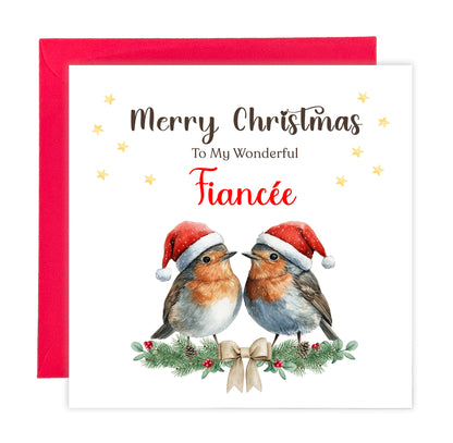Robin Couple Christmas Card – 6 Options Available: Boyfriend, Girlfriend, Husband, Wife, Fiancé & Fiancée – Love Birds Merry Christmas Card - Red Envelope Included